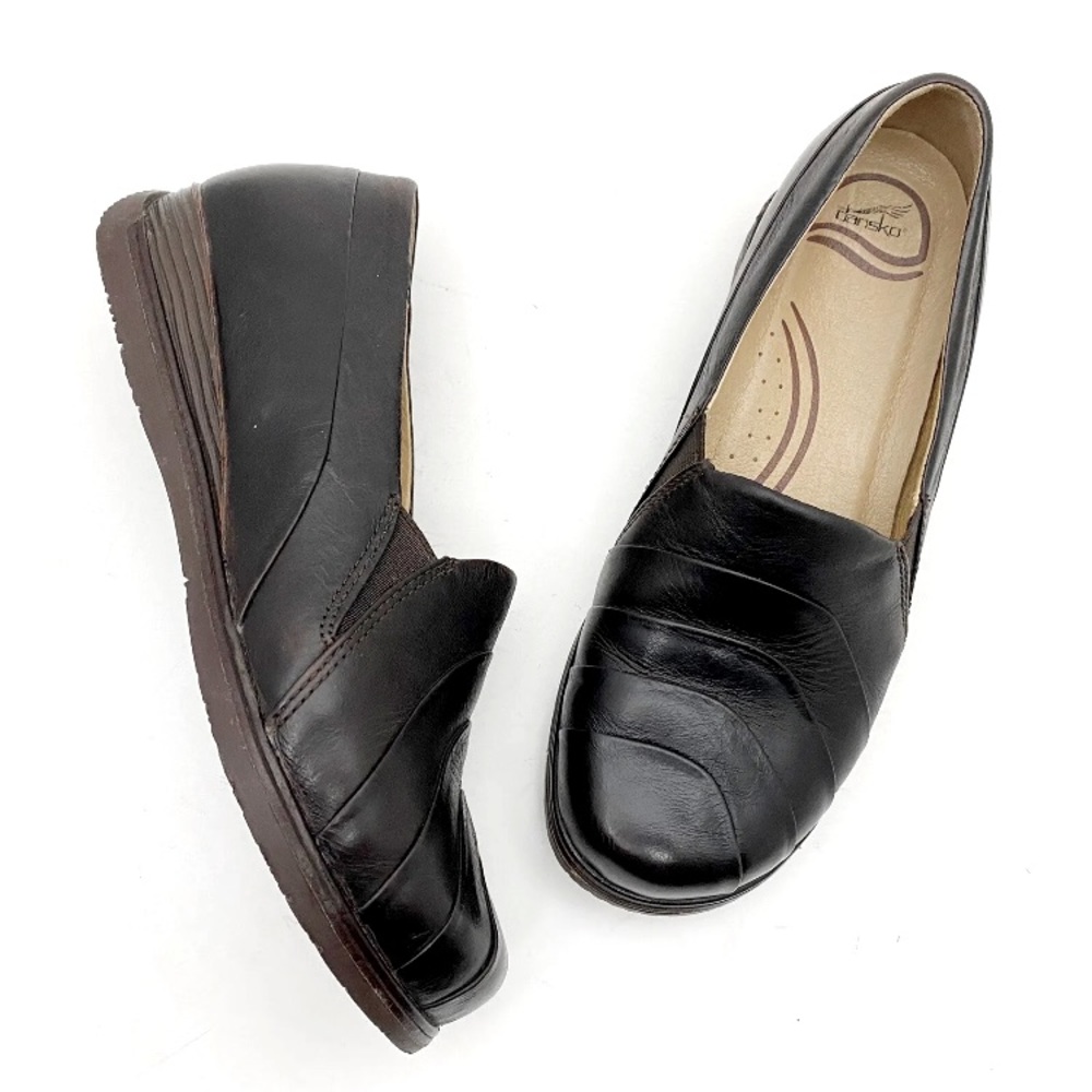 DANSKO Shoes PIA Loafers Leather Dark Brown Slip On Wedge Heel Size 38
